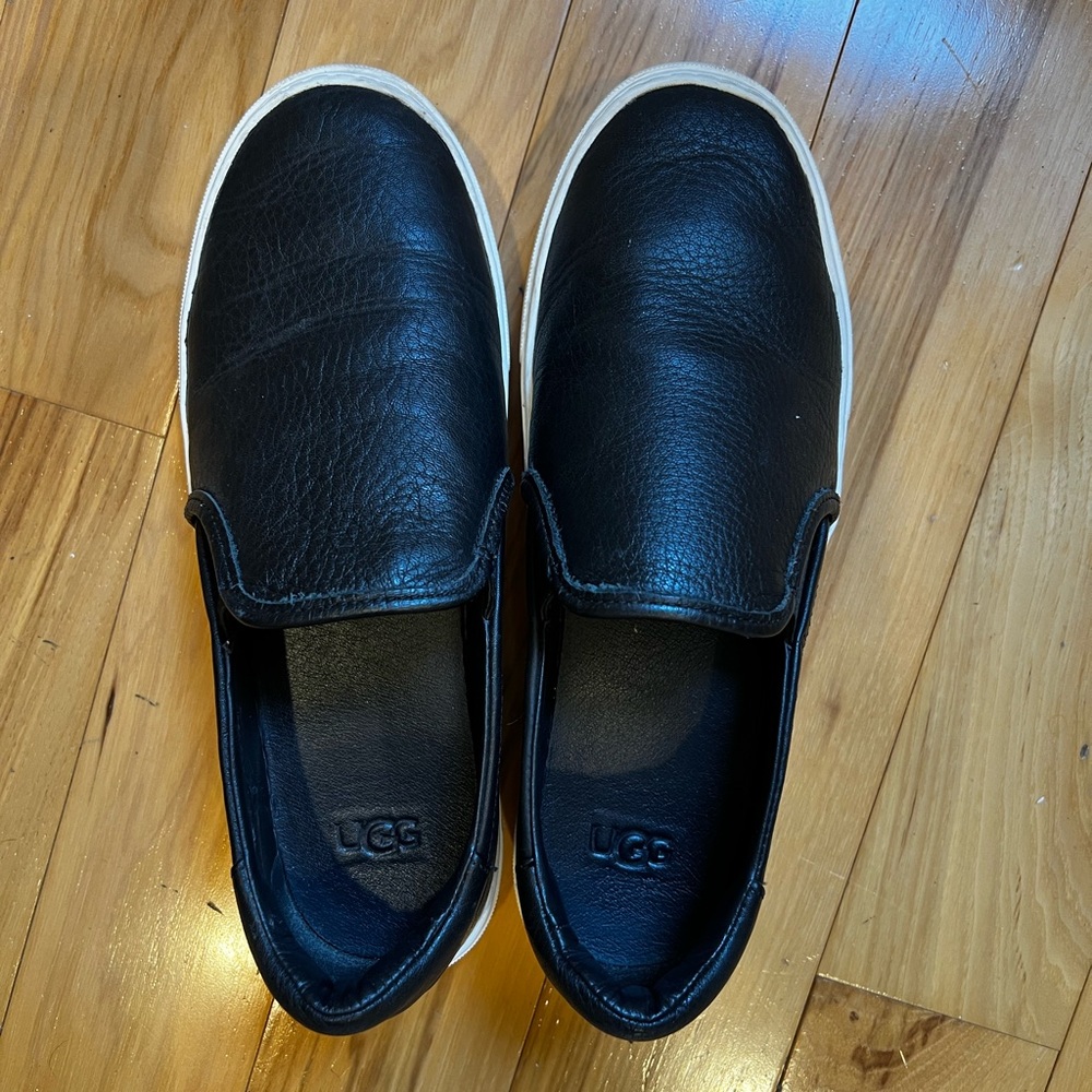 UGG Black Leather Slip-On Sneakers